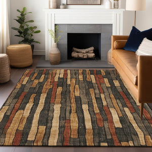 HomeRoots 5' Striped Washable Area Rug in Coffee and Brown - Durable, Stylish, Perfect for Indoor & Outdoor Use 8' X 10' 608943