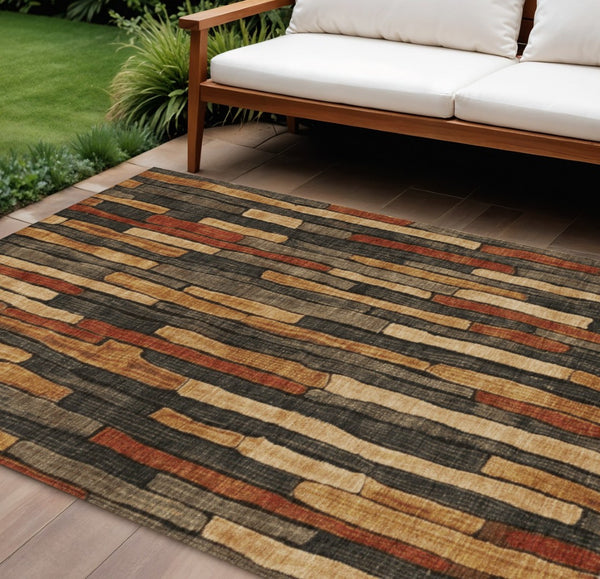 HomeRoots 5' Striped Washable Area Rug in Coffee and Brown - Durable, Stylish, Perfect for Indoor & Outdoor Use 9' X 12' 608944