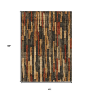 HomeRoots 5' Striped Washable Area Rug in Coffee and Brown - Durable, Stylish, Perfect for Indoor & Outdoor Use 10' X 14' 608945