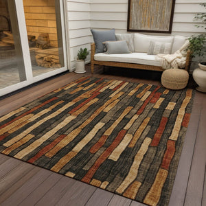 HomeRoots 5' Striped Washable Area Rug in Coffee and Brown - Durable, Stylish, Perfect for Indoor & Outdoor Use 10' X 14' 608945