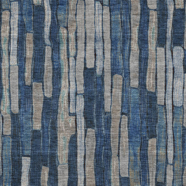 HomeRoots 5' Stylish Navy and Denim Blue Striped Washable Area Rug for Indoor and Outdoor Spaces 5' X 8' 608953