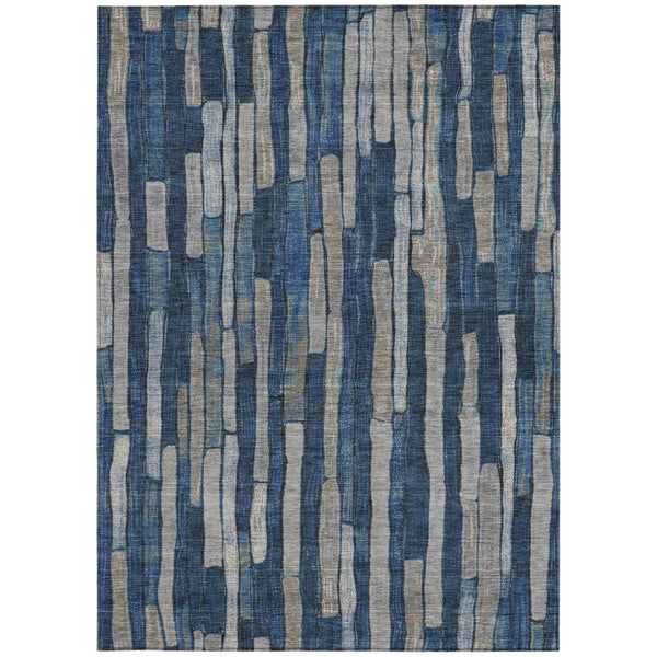 HomeRoots 5' Stylish Navy and Denim Blue Striped Washable Area Rug for Indoor and Outdoor Spaces 8' X 10' 608955