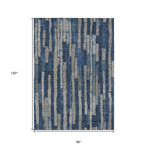 HomeRoots 5' Stylish Navy and Denim Blue Striped Washable Area Rug for Indoor and Outdoor Spaces 8' X 10' 608955
