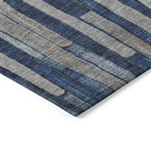 HomeRoots 5' Stylish Navy and Denim Blue Striped Washable Area Rug for Indoor and Outdoor Spaces 8' X 10' 608955