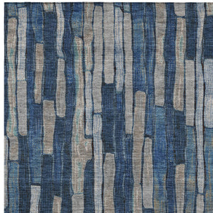HomeRoots 5' Stylish Navy and Denim Blue Striped Washable Area Rug for Indoor and Outdoor Spaces 8' X 10' 608955