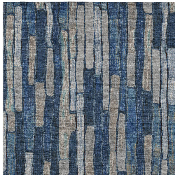 HomeRoots 5' Stylish Navy and Denim Blue Striped Washable Area Rug for Indoor and Outdoor Spaces 8' X 10' 608955