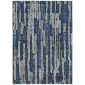 HomeRoots 5' Stylish Navy and Denim Blue Striped Washable Area Rug for Indoor and Outdoor Spaces 9' X 12' 608956
