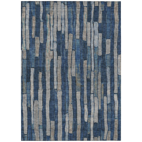 HomeRoots 5' Stylish Navy and Denim Blue Striped Washable Area Rug for Indoor and Outdoor Spaces 9' X 12' 608956