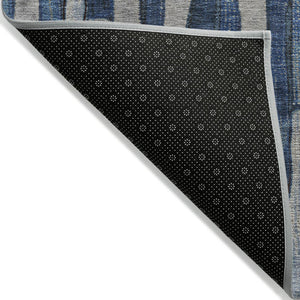 HomeRoots 5' Stylish Navy and Denim Blue Striped Washable Area Rug for Indoor and Outdoor Spaces 9' X 12' 608956