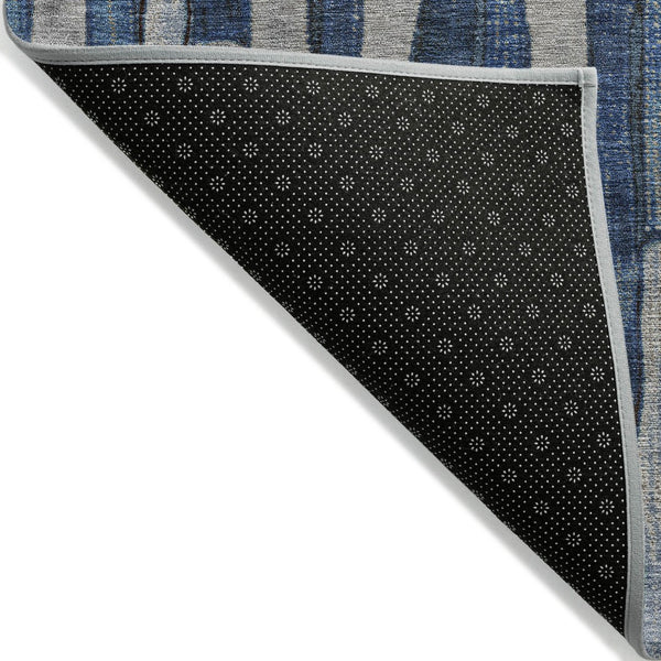 HomeRoots 5' Stylish Navy and Denim Blue Striped Washable Area Rug for Indoor and Outdoor Spaces 9' X 12' 608956
