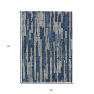 HomeRoots 5' Stylish Navy and Denim Blue Striped Washable Area Rug for Indoor and Outdoor Spaces 10' X 14' 608957