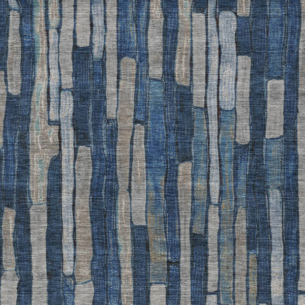 HomeRoots 5' Stylish Navy and Denim Blue Striped Washable Area Rug for Indoor and Outdoor Spaces 10' X 14' 608957