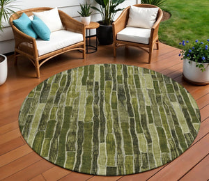 HomeRoots 5' Olive Green Striped Area Rug - Washable, Durable, Indoor/Outdoor, Perfect for High-Traffic Spaces 8' Round 608960