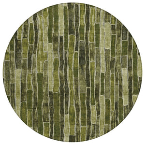 HomeRoots 5' Olive Green Striped Area Rug - Washable, Durable, Indoor/Outdoor, Perfect for High-Traffic Spaces 8' Round 608960