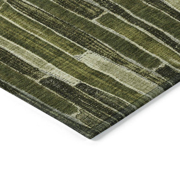 HomeRoots 5' Olive Green Striped Area Rug - Washable, Durable, Indoor/Outdoor, Perfect for High-Traffic Spaces 8' Round 608960