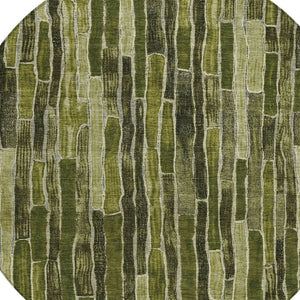 HomeRoots 5' Olive Green Striped Area Rug - Washable, Durable, Indoor/Outdoor, Perfect for High-Traffic Spaces 8' Round 608960