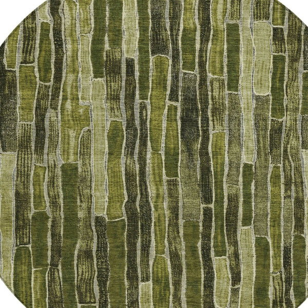 HomeRoots 5' Olive Green Striped Area Rug - Washable, Durable, Indoor/Outdoor, Perfect for High-Traffic Spaces 8' Round 608960