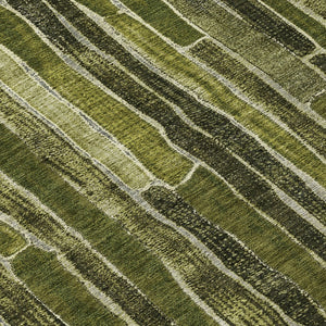 HomeRoots 5' Olive Green Striped Area Rug - Washable, Durable, Indoor/Outdoor, Perfect for High-Traffic Spaces 8' Round 608960