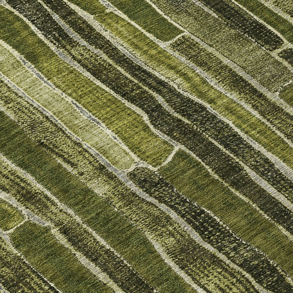 HomeRoots 5' Olive Green Striped Area Rug - Washable, Durable, Indoor/Outdoor, Perfect for High-Traffic Spaces 8' Round 608960