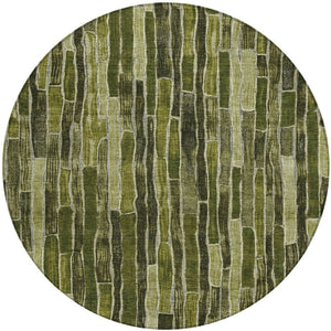 HomeRoots 5' Olive Green Striped Area Rug - Washable, Durable, Indoor/Outdoor, Perfect for High-Traffic Spaces 8' Round 608960
