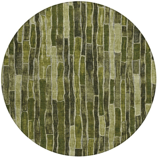 HomeRoots 5' Olive Green Striped Area Rug - Washable, Durable, Indoor/Outdoor, Perfect for High-Traffic Spaces 8' Round 608960