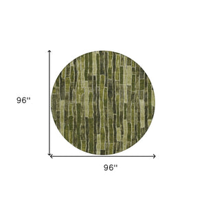 HomeRoots 5' Olive Green Striped Area Rug - Washable, Durable, Indoor/Outdoor, Perfect for High-Traffic Spaces 8' Round 608960