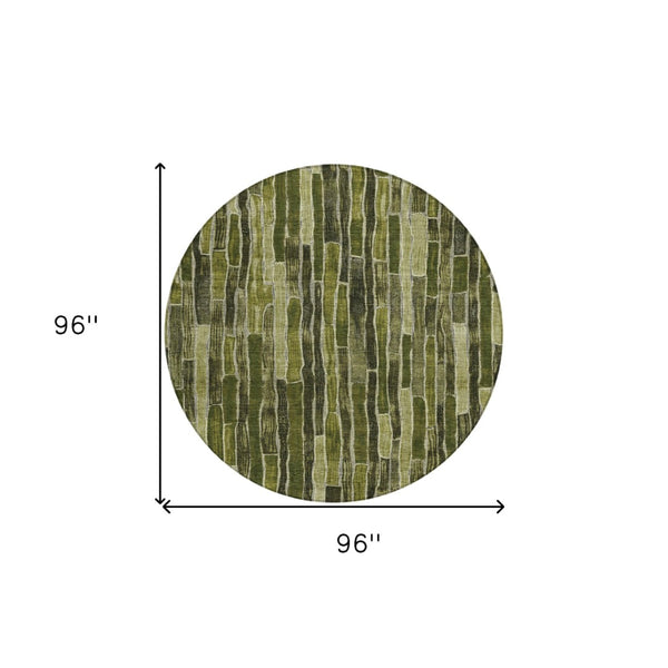 HomeRoots 5' Olive Green Striped Area Rug - Washable, Durable, Indoor/Outdoor, Perfect for High-Traffic Spaces 8' Round 608960
