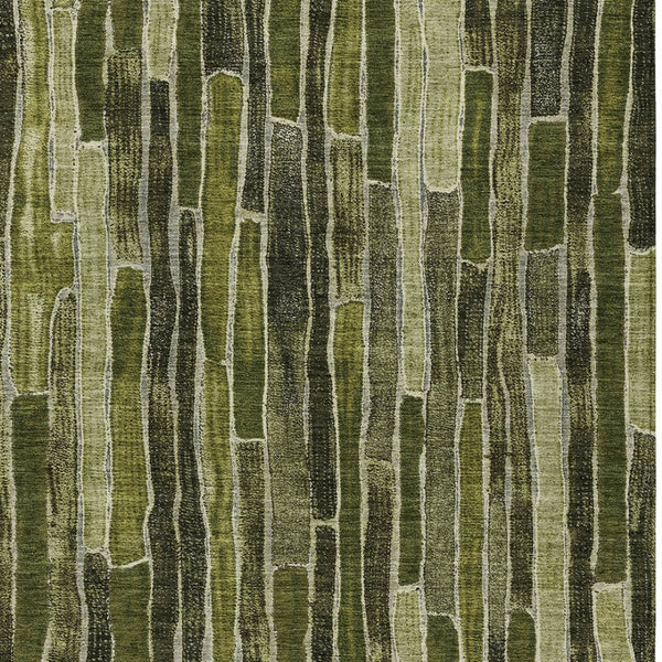 HomeRoots 5' Olive Green Striped Area Rug - Washable, Durable, Indoor/Outdoor, Perfect for High-Traffic Spaces 8' X 10' 608961