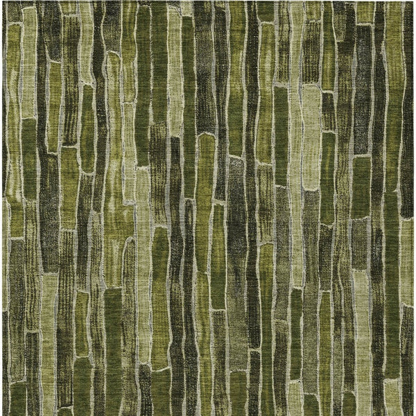HomeRoots 5' Olive Green Striped Area Rug - Washable, Durable, Indoor/Outdoor, Perfect for High-Traffic Spaces 9' X 12' 608962