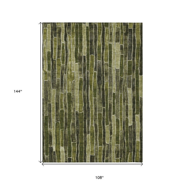 HomeRoots 5' Olive Green Striped Area Rug - Washable, Durable, Indoor/Outdoor, Perfect for High-Traffic Spaces 9' X 12' 608962