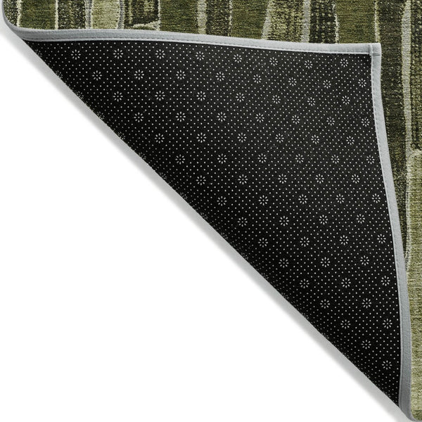 HomeRoots 5' Olive Green Striped Area Rug - Washable, Durable, Indoor/Outdoor, Perfect for High-Traffic Spaces 9' X 12' 608962