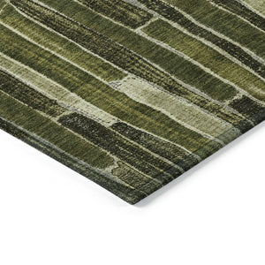 HomeRoots 5' Olive Green Striped Area Rug - Washable, Durable, Indoor/Outdoor, Perfect for High-Traffic Spaces 9' X 12' 608962