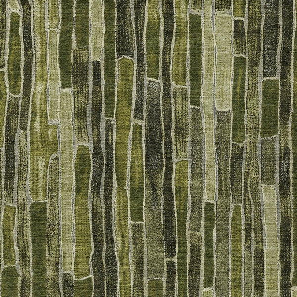 HomeRoots 5' Olive Green Striped Area Rug - Washable, Durable, Indoor/Outdoor, Perfect for High-Traffic Spaces 9' X 12' 608962