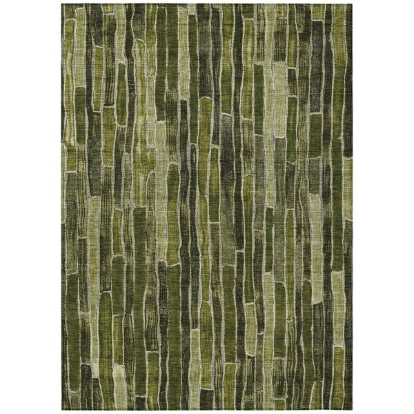HomeRoots 5' Olive Green Striped Area Rug - Washable, Durable, Indoor/Outdoor, Perfect for High-Traffic Spaces 10' X 14' 608963