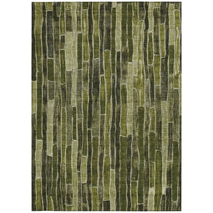 HomeRoots 5' Olive Green Striped Area Rug - Washable, Durable, Indoor/Outdoor, Perfect for High-Traffic Spaces 10' X 14' 608963