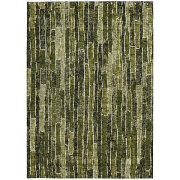 HomeRoots 5' Olive Green Striped Area Rug - Washable, Durable, Indoor/Outdoor, Perfect for High-Traffic Spaces 10' X 14' 608963