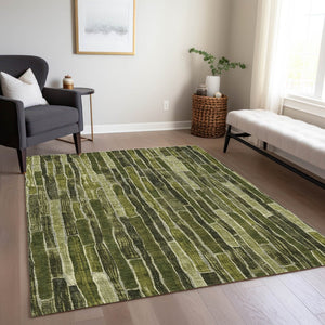 HomeRoots 5' Olive Green Striped Area Rug - Washable, Durable, Indoor/Outdoor, Perfect for High-Traffic Spaces 10' X 14' 608963