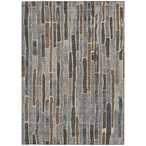 HomeRoots 5' Stylish Pewter and Brown Striped Washable Area Rug for Indoor and Outdoor High-Traffic Spaces 5' X 8' 608965