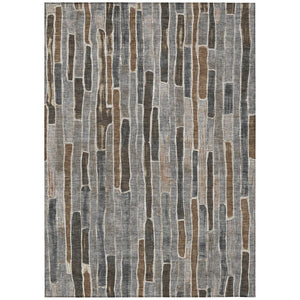 HomeRoots 5' Stylish Pewter and Brown Striped Washable Area Rug for Indoor and Outdoor High-Traffic Spaces 5' X 8' 608965