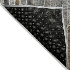 HomeRoots 5' Stylish Pewter and Brown Striped Washable Area Rug for Indoor and Outdoor High-Traffic Spaces 5' X 8' 608965