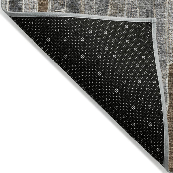 HomeRoots 5' Stylish Pewter and Brown Striped Washable Area Rug for Indoor and Outdoor High-Traffic Spaces 8' Round 608966