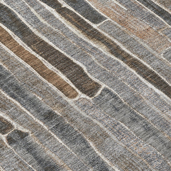 HomeRoots 5' Stylish Pewter and Brown Striped Washable Area Rug for Indoor and Outdoor High-Traffic Spaces 8' X 10' 608967