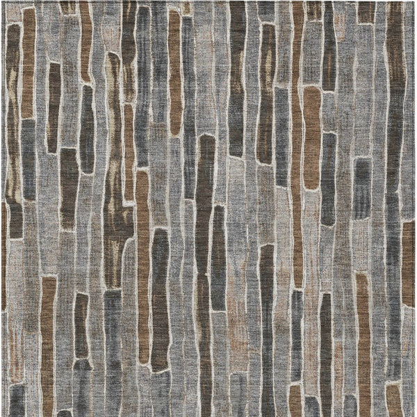 HomeRoots 5' Stylish Pewter and Brown Striped Washable Area Rug for Indoor and Outdoor High-Traffic Spaces 9' X 12' 608968
