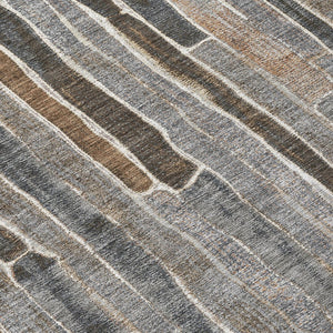 HomeRoots 5' Stylish Pewter and Brown Striped Washable Area Rug for Indoor and Outdoor High-Traffic Spaces 9' X 12' 608968