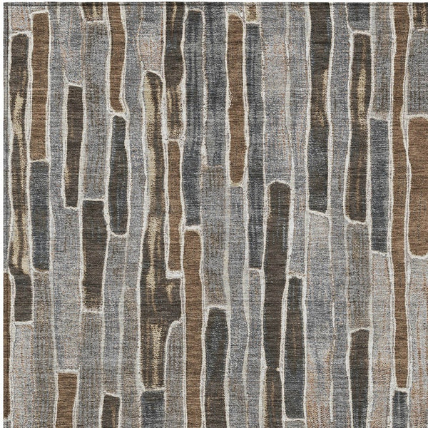 HomeRoots 5' Stylish Pewter and Brown Striped Washable Area Rug for Indoor and Outdoor High-Traffic Spaces 10' X 14' 608969