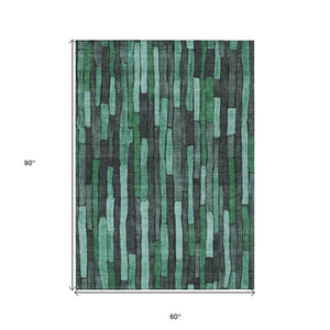 HomeRoots 5' Indoor Outdoor Area Rug – Sage Teal Blue and Emerald Striped Design for Coastal Style & Durability 5' X 8' 608971