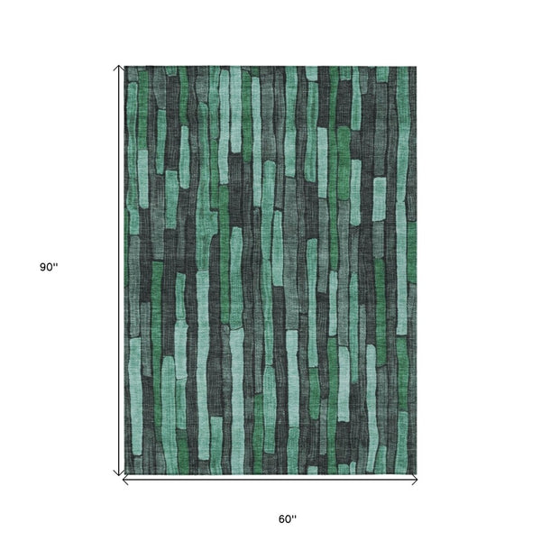 HomeRoots 5' Indoor Outdoor Area Rug – Sage Teal Blue and Emerald Striped Design for Coastal Style & Durability 5' X 8' 608971