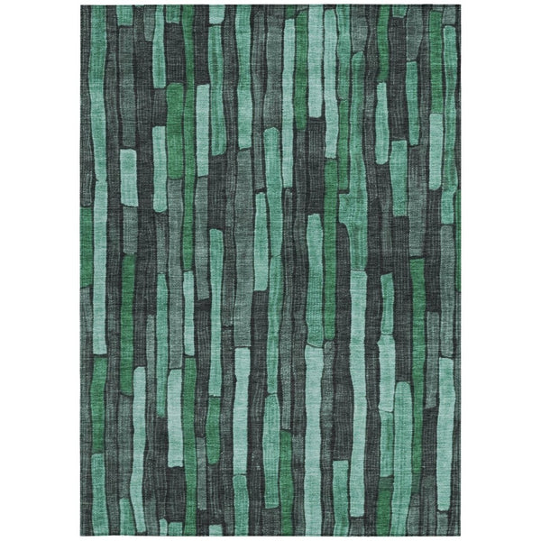 HomeRoots 5' Indoor Outdoor Area Rug – Sage Teal Blue and Emerald Striped Design for Coastal Style & Durability 5' X 8' 608971