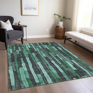 HomeRoots 5' Indoor Outdoor Area Rug – Sage Teal Blue and Emerald Striped Design for Coastal Style & Durability 5' X 8' 608971