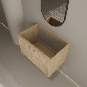 English Elm 30" Modern Wall-Mounted Bathroom Vanity Cabinet, Oak Plywood Finish, 2 Soft-Close Doors, Hardware Included W1972P265284